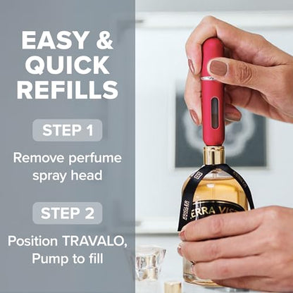 Travalo Classic HD Perfume Atomizer - Leak-Proof and TSA Approved for Air Travel - Reusable, Airtight, Easy-Fill Mini Pump Sprayer - Lightweight, Elegant Design w/Volume Window - Red 0.17oz - color: Red