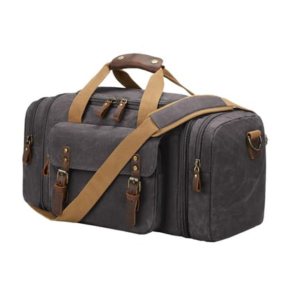Waxed Canvas Duffel Bag 50L, Dark Grey | Waterproof, Travel, Overnight, Weekender - color: Dark Grey