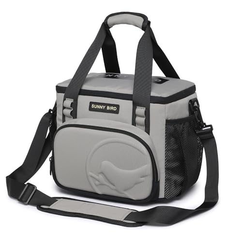 SUNNY BIRD 12L Large Insulated Lunch Bag, Leakproof and Foldable Lunch Cooler Box for Women Adult and Men, Fits 18 Cans (Grey) - color: Gray