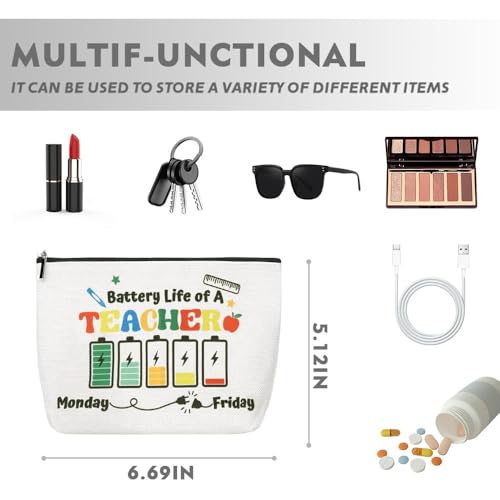 Teacher Appreciation Makeup Bag Gifts Math Pe Teacher Back to School Gifts for Women Female Travel Toiletry Bag Teachers Canvas Storage Bags Gift Dancer Teachers Christmas Thank You Gift - color: Battery Teacher