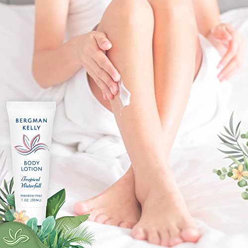 BERGMAN KELLY Hotel Toiletries Bundle (Tropical Waterfall, 1 oz each, 100 Pieces) 4-Piece Set: 25 Round Bar Soap, 25 Shampoo, 25 Conditioner & 25 Body Lotion - Bulk Mini Guest Amenities Supply - size: 1 Fl Oz (Pack of 25)