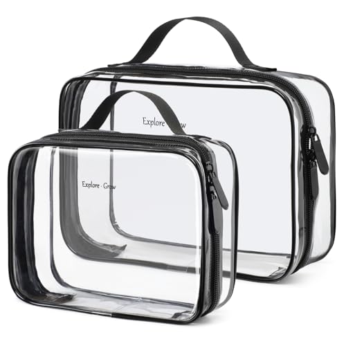PACKISM Clear Makeup Bag Combo Pack, 1 TSA Approved Medium & Large for Checked Luggage, Clear Toiletry Bag with Handle, Water-resistant Travel Essentials Organizer, Elegant Black - color: 01 Elegant Black, size: Full Vacation (Mixed Sizes)