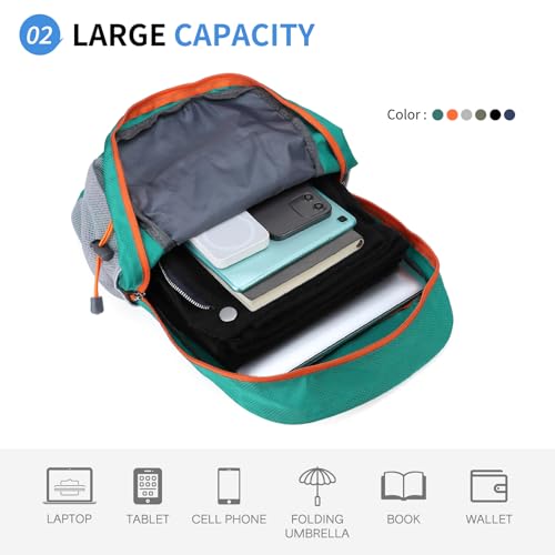 Hiking Daypack Packable, Camping Backpack Water Resistant Lightweight Polyester for Men Women Travel Outdoor - color: Lake Blue