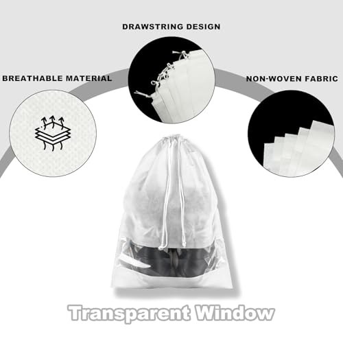 20 Pack Shoe Bags for Travel, 17" x 12.6" Drawstring Shoe Organizers with Clear Window, Breathable Non-Woven Dustproof Pouches for Luggage & Closet (White) - color: White