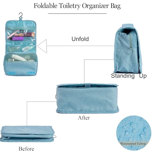 L&FY Hanging Travel Toiletry Bag Women's Cosmetic Organizer Makeup Case Pouch Men's Shaving Kits With Handle (Canvas Blue) - color: Canvas Blue, size: Compact Size