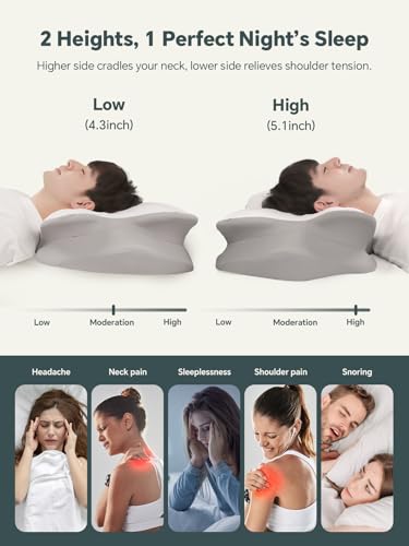 Cervical Neck Pillow for Sleeping, Ergonomic Side Sleeper Pillows for Adults, Cooling Neck Support Pillow for Neck and Shoulder Pain Relief (1 Pack)