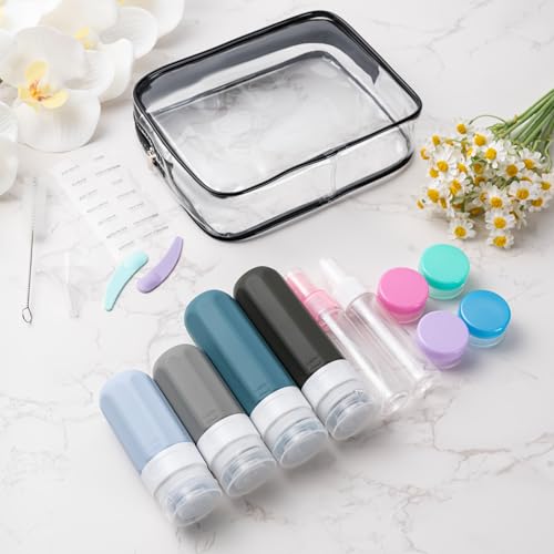 MODENGKONGJIAN 16 Pack Travel Bottles for Toiletries,TSA Approved Silicone Squeezable Travel Shampoo Bottles, 3oz Leak Proof Refillable Toiletry Cosmetic Containers (16PCS/Grey) - color: 16PCS/Grey