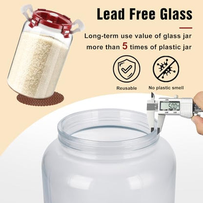 2.6 Gallon Glass Rice Storage Container with Airtight Lid & Handle, 10L Large Glass Food Storage Jar for 20 lb Rice or 10 lb Flour, Wide Mouth Pantry Canister with Silicone Base