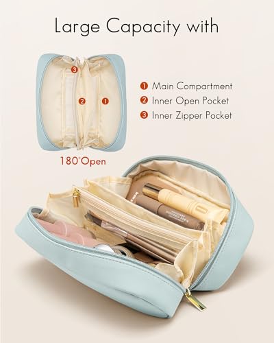 Vlando Makeup Pouch,Travel Makeup Organizer Bag,Small Makeup Bag Travel Gifts for Women Traveler Birthday Graduation Gift Ideas-Blue - color: 02-Blue