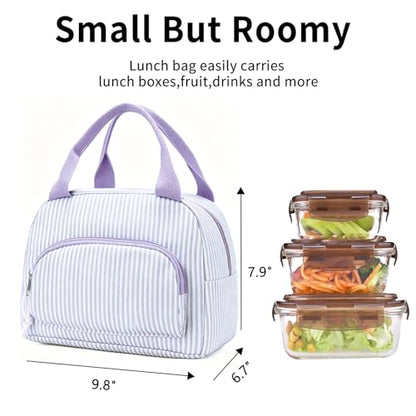Lunch Bag Women Lunch Box for Women Adult Cute Insulated Lunch Bag Small Cooler Lunch Tote Bags for Work Picnic Travel (Purple Stripes) - color: Purple Stripes
