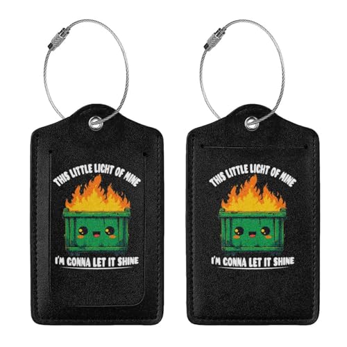 This Little Light of Mine Dumpster Fire Set of 2 Durable Leather Luggage Tags Stylish Travel Gear Men Women