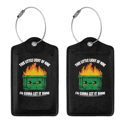 This Little Light of Mine Dumpster Fire Set of 2 Durable Leather Luggage Tags Stylish Travel Gear Men Women