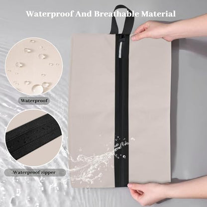 Waterproof Shoe Bag Odor Absorbing Multifunctional Storage Lightweight Shoe Dust Bags with Zipper for Gym Sports Travel Work Men and Women (Off White, 16.5 × 9.8 Inches)