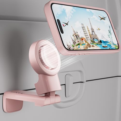 MiiKARE Travel Essentials Magnetic Airplane Phone Holder, Universal Handsfree Phone Mount for Flying with 360 Degree Rotation, Travel Must Haves Phone Stand for Desk, Tray Table, Pink - color: Pink-Magnet