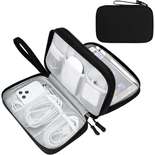 FYY Electronic Organizer, Large Travel Cable Organizer Bag Pouch Electronic Accessories Carry Case Portable Waterproof Double Layers All-in-One Storage Bag for Cable, Cord, Charger, Phone, Black - color: Black, style: Large