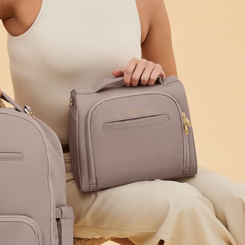 JuJuBe Insulated Bottle Bag, Breastmilk Cooler Bag Fits 3 Baby Bottles, Storage Tote for Nursing Mom, Daycare & Travel, Lunch Bag w/Handle & Shoulder Strap (Taupe) - color: Taupe