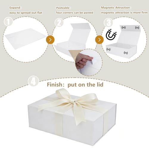 Aimyoo White Gift Box, 13.8x9x4.3 in Presents Box with Lids Magnetic Closure Rectangle Collapsible for Groomsman Proposal Box, Wedding, Birthday Gift Packging 5 Pack - color: White, size: 5 count (Pack of 1)