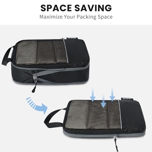 BAGAIL 4 Set/6 Set Ultralight Compression Packing Cubes Packing Organizer for Travel Accessories Luggage Suitcase Backpack(70D 4Set Mesh Black)