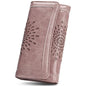 APHISON Womens Wallets RFID Blocking Leather Clutch Long Wallet for Women Card Holder Phone Organizer Ladies Travel Purse Hollow Out Sunflower Design Gift - color: dark-pink