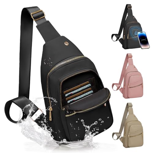 Small RFID Waterproof Travel Crossbody Sling Bags for Women Men, Black Hands Free Lightweight Sling Backpack Chest Bag Daypack for Outdoors Hiking Traveling Fitness Daily Commuting Shopping - color: Black