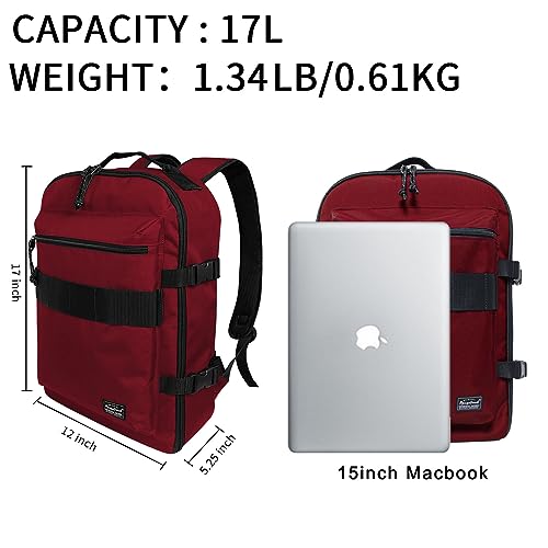 Underseat Carry-On Backpack Luggage, 15-inch Laptop Lightweight Backpack with trolley strap, Travel Commute Gym Sport, 17L Red Wine - color: Wine