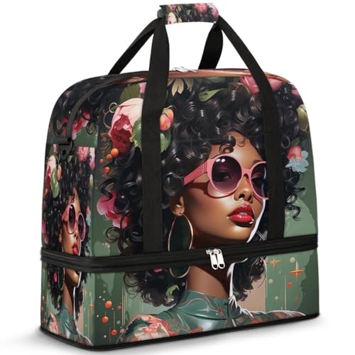 Travel Duffle Bags With Shoes Compartment for Women Men African Women Lightweigh Sports Tote Gym Bag Fashion Foldable Canvas Weekender Overnight Carry On Luggage Handle Bag - color: A10:Women Cool