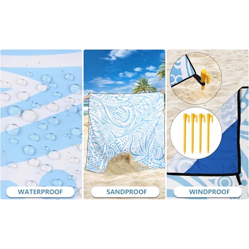 HIHOHO Beach Blanket, Flower Ripple-BL, 79"×83" (4 Person) | Waterproof Sandproof, Quick Drying, Durable, For 1-8 Adults, Beach Festival Travel Camping Hiking - color: Flower Ripple-bl, size: 6'11" x 6'7"