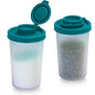 SIGNORAWARE Salt and Pepper Shakers Moisture Proof Set of 2 Large Salt Shaker to go Camping Picnic Outdoors Kitchen Lunch Boxes Travel Spice Set Clear with Teal Covers Lids Plastic Airtight Dispenser - color: Teal