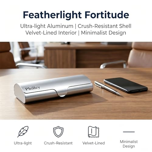 Philley Aluminum Ultra-Light Eyeglasses Case Hard Shell Nearsighted Glasses Case for Women & Men - color: Silver