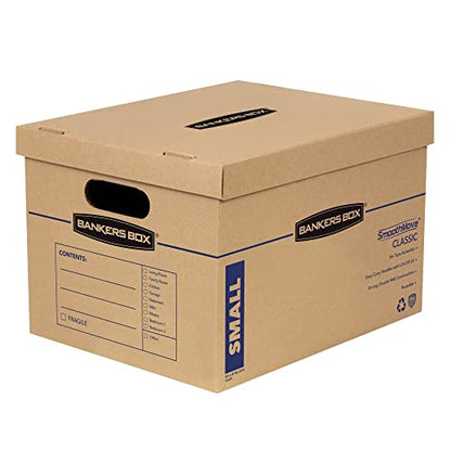 Bankers Box Small Classic Moving Box 15 Pack, Reinforced Handles, Tape-Free Assembly, Box with Lid, 15-in x 12-in x 10-in (7714209) - size: 15 Pack