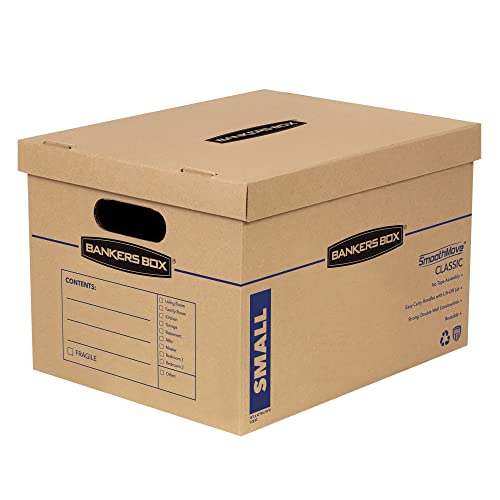 Bankers Box Small Classic Moving Box 15 Pack, Reinforced Handles, Tape-Free Assembly, Box with Lid, 15-in x 12-in x 10-in (7714209) - size: 15 Pack