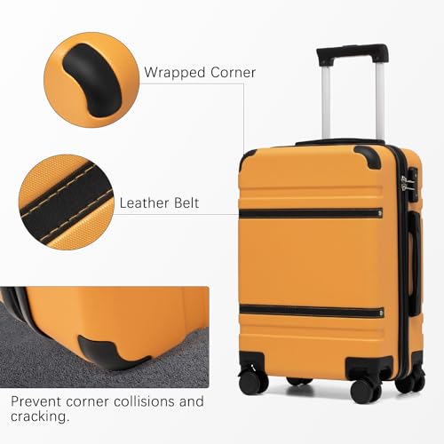 LONG VACATION Carry On Luggage Set 3 Piece, 20 Inch ABS+PC Hardshell Carry on Suitcase with Spinner Wheels TSA Lock & YKK Zipper - color: Orange, size: 3 Piece Set (20 Inch)