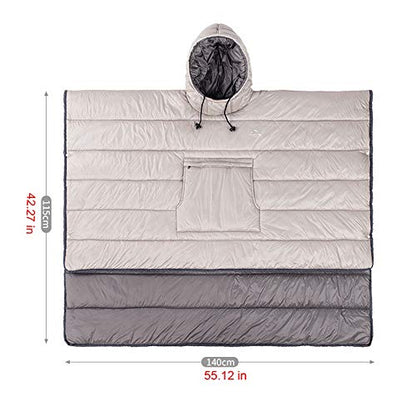 Camp Poncho Sleeping Bag Wearable Hooded Blanket - Envelope Lightweight Thermal Cloak Cape Windproof with Premium Stuff Compression Sack for Backpacking Hiking Hunting Fishing Outdoor Sport - color: Blue