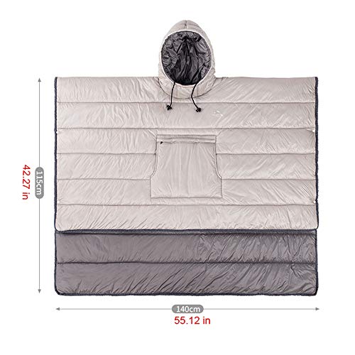 Camp Poncho Sleeping Bag Wearable Hooded Blanket - Envelope Lightweight Thermal Cloak Cape Windproof with Premium Stuff Compression Sack for Backpacking Hiking Hunting Fishing Outdoor Sport - color: Green