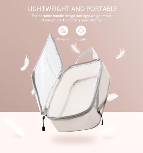 Meowoo 7 Set Compression Packing Cubes for Travel, Durable Ripstop Mesh Suitcase Organizer with Shoe Bag, Ultralight & Expandable Space Saver Travel Cubes - color: Beige