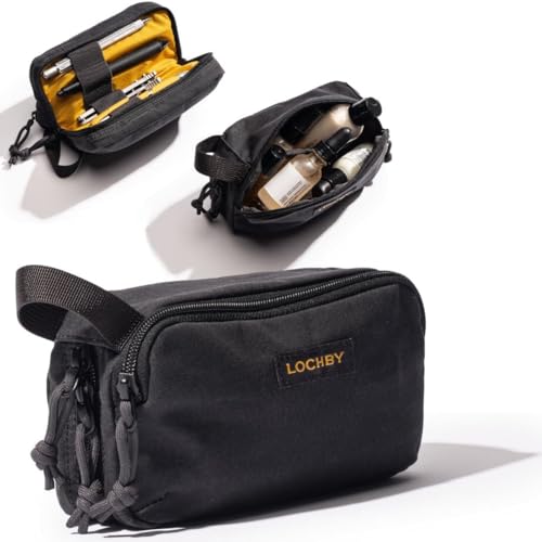 LOCHBY® Venture Pouch | Multipurpose Tactical Tool Bag | Water Resistant Waxed Canvas | Dual-Sided Zipper Pouch | for Motorcycle, Bike, EDC, Pen, Pencil, Art, Tech & Travel - color: Black, size: Mini