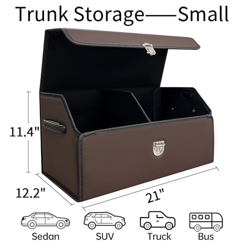 Trunk Organizer for Car With Lid,Foldable Trunk Organizer for SUVs & Sedans,Multi-Functional Leather Storage Box - Brown - Small - color: Brown, size: Small