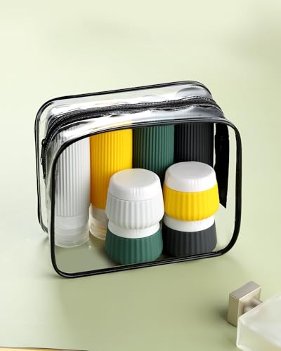 Mrsdry Travel Bottles for Toiletries 8 Pack, TSA Approved 3 oz Travel Containers with Clear Bag, Leak Proof Silicone Squeezable Essentials Jars - color: Dark Green, size: Bottle 3oz Jars 1oz