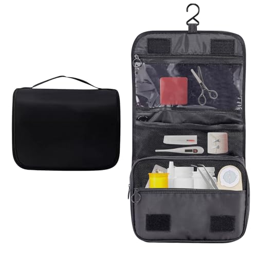 Set Patient Travel Makeup Bag for Ostomy and Colostomy Supplies, Set Patient Cosmetic Bag with Hanging Setup and Stylish Covers for Women (Black) - color: Black