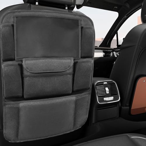 Car Backseat Organizer, Large Capacity Waterproof Auto Back Seat Kick Mats Protector with 12" Touch Screen Tablet Holder, Easy to Clean Car Front Seat Storage Pocket for Road Trip (1PC) - size: 1PC