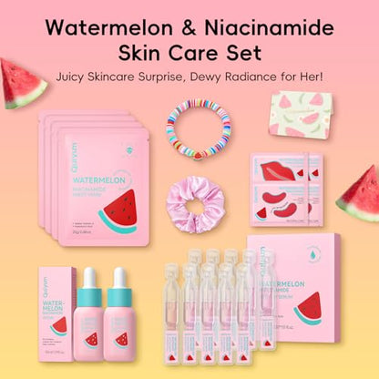 QUIYUM Pink Watermelon & Niacinamide Gift Set for Glow Skin -Hydrating, Firming, and Radiance-Boosting Skincare Set for Women & Girls | With Watermelon Extract B5, CICA, Hyaluronic Acid &Collagen - size: 15pc