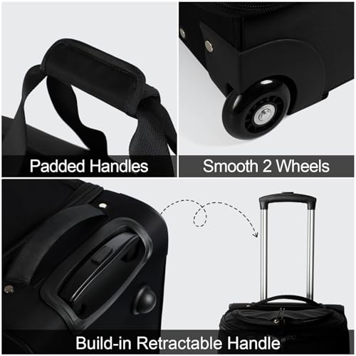 Modoker Convertible Rolling Garment Bag for Travel, Suit Travel Bag with Trolley, Garment Duffel Bag with Wheels & Shoes Compartment for Business Trip, Weekender - Black - color: 25in-Rich black