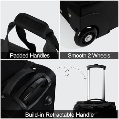 Modoker Convertible Rolling Garment Bag for Travel, Suit Travel Bag with Trolley, Garment Duffel Bag with Wheels & Shoes Compartment for Business Trip, Weekender - Black - color: 25in-Rich black
