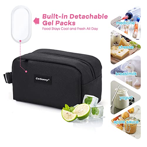 Cerbonny Small Lunch Bag, Freezable Lunch Bag, Small Cooler Bag, Insulated Mini Cooler Box with Ice Packs & Handle Buckle for Work Travel,Black - color: black-1