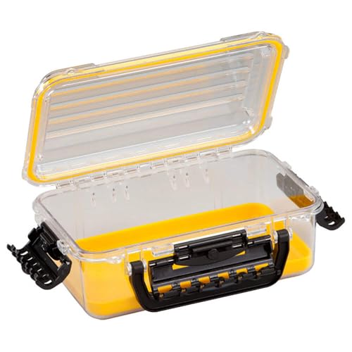 Plano Guide Series 3600 Field Box Waterproof Case, Medium, Waterproof Dry Box with Wrist Strap for Boat, Kayak, and Camping, Outdoor Gear Storage, 11"L x 7"W x 4"H, Clear/yellow - style: 3600