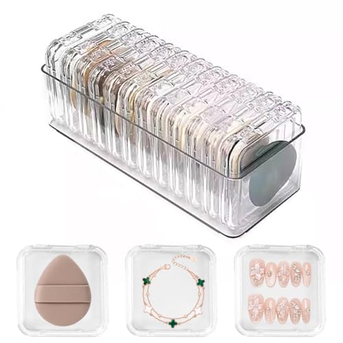 15 Pcs Clear Travel Jewelry Cases with Storage Box Plastic Jewelry Organizer Protective Container for Bracelets, Necklaces, Earrings, Powder Puff, Press-on Nails