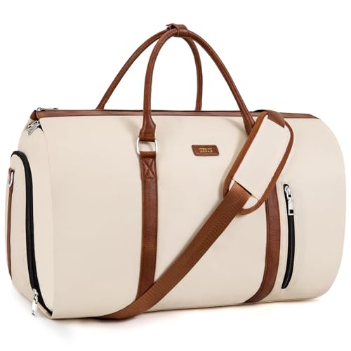 Convertible 2-in-1 Garment Bags for Travel, 50L Carry On Garment Duffle Bag With Shoe Compartment Large Weekender Bag for Women Men Hanging Suitcase Suit Travel Duffel Overnight Bags - color: 1-Off White