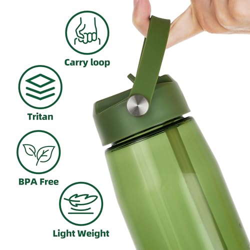 OLDLEY 32 oz Water Bottle with Straw, Leakproof Sports Water Bottle with Carry Strap, BPA-Free Large Water Bottles for Home,Travel, School, Outdoors, Gym, Tritan, Olive Green - color: Olive Green