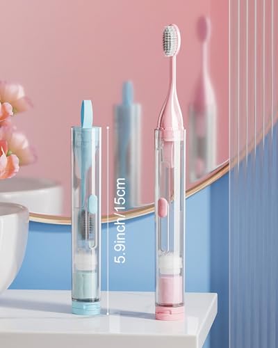 2 Pcs Travel Toothbrush Kit Fold Built-in Set, Soft Bristles for Travel Camping School Business Trip Essential (Blue, Pink) - color: Pink,blue