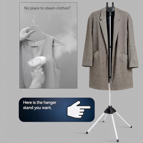 Clothes Steamer Stand Hanger with Steamer Ironing Gloves for Steaming Clothes, Handheld Garment Steamer Rack with Flexible Anti Steam Mitt - color: Silver Gloves + Black Rack